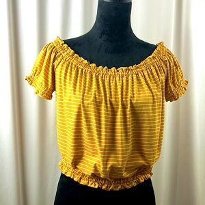 Chloe & Katie off the shoulders gold and white stripes cropped top size large
